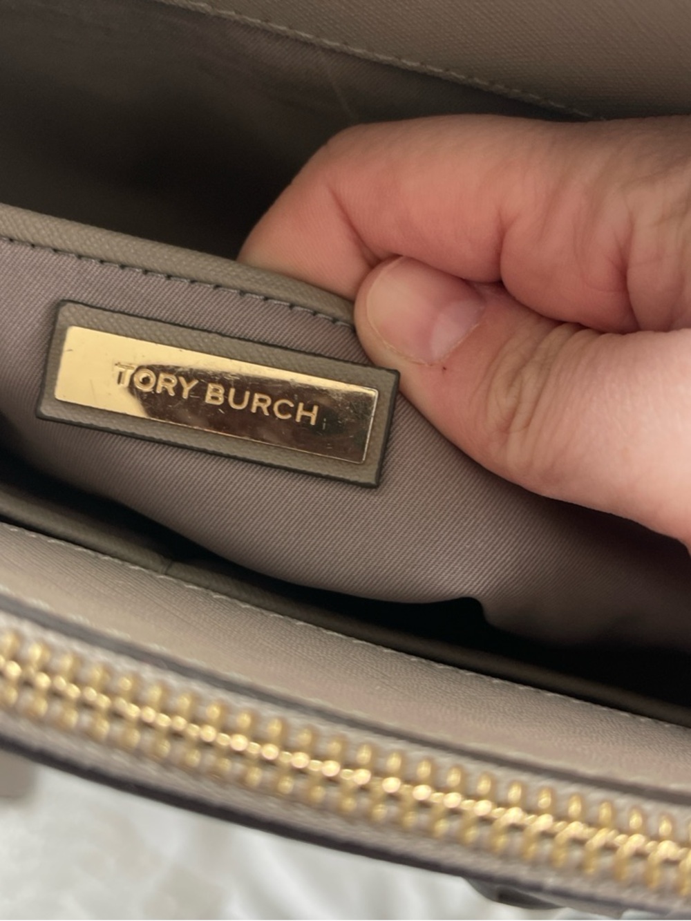 Tory Burch Taupe Saffiano Satchel with Gold Hardware - Picture 7 of 7